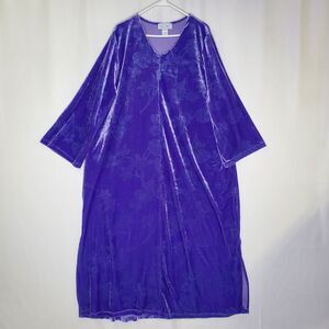 Vtg Velvet Maxi Kimono Robe Large Purple Sparkle Floral Fairycore Whimsigoth